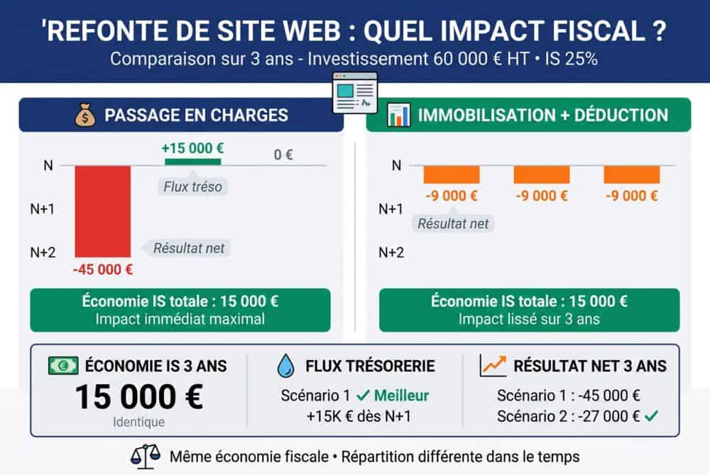 Impact sur l'impôt sur les sociétés : exemple calculé sur 3 ans